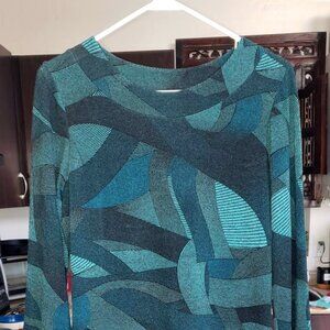 Papillon-blanc 3/4 sleeve Dress in Teal/Green/Black. Size Large.